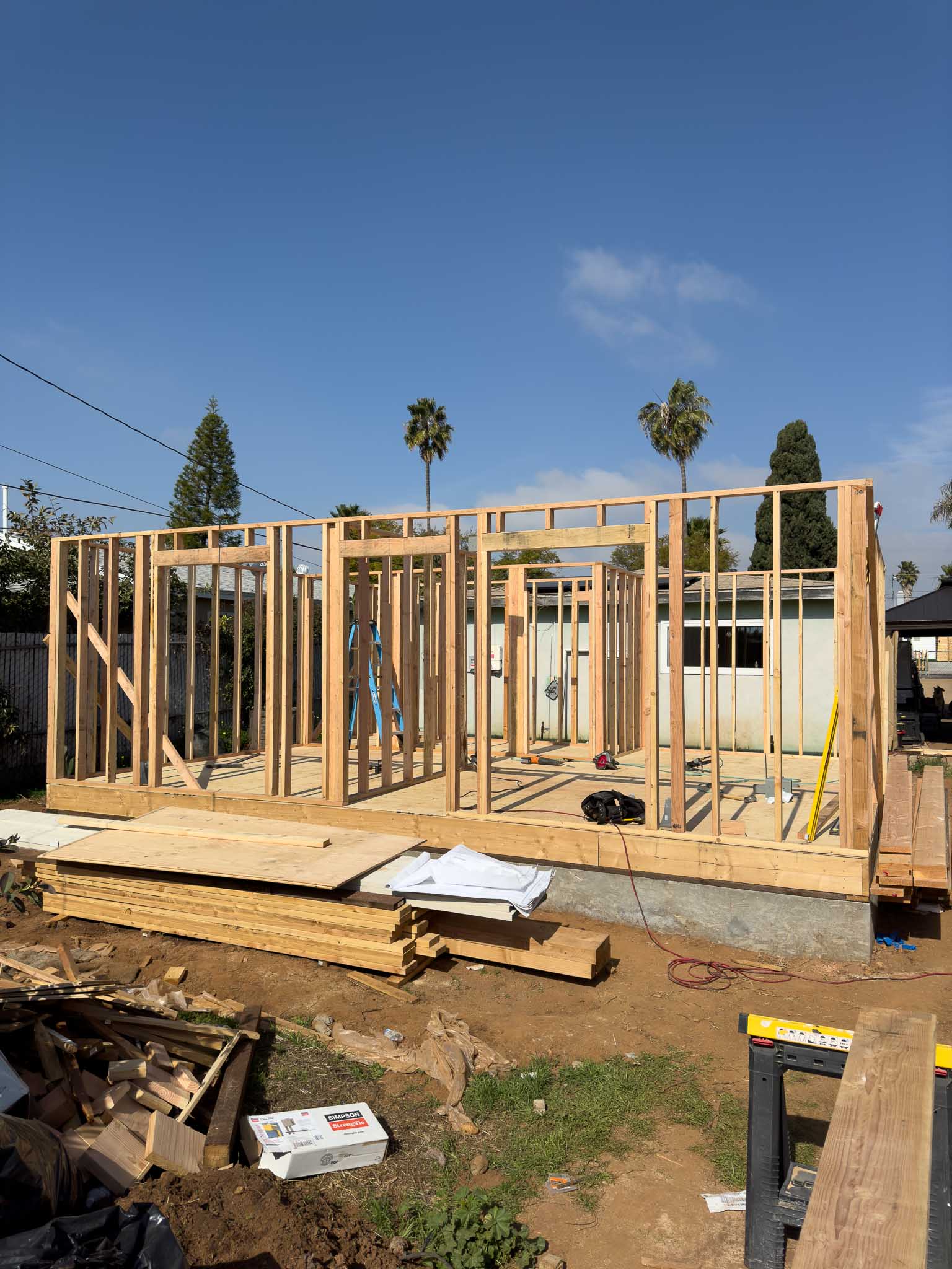 framing of a 500 square feet detached ADU in Chula Vista for a single family home, performed by a general renovation contractor