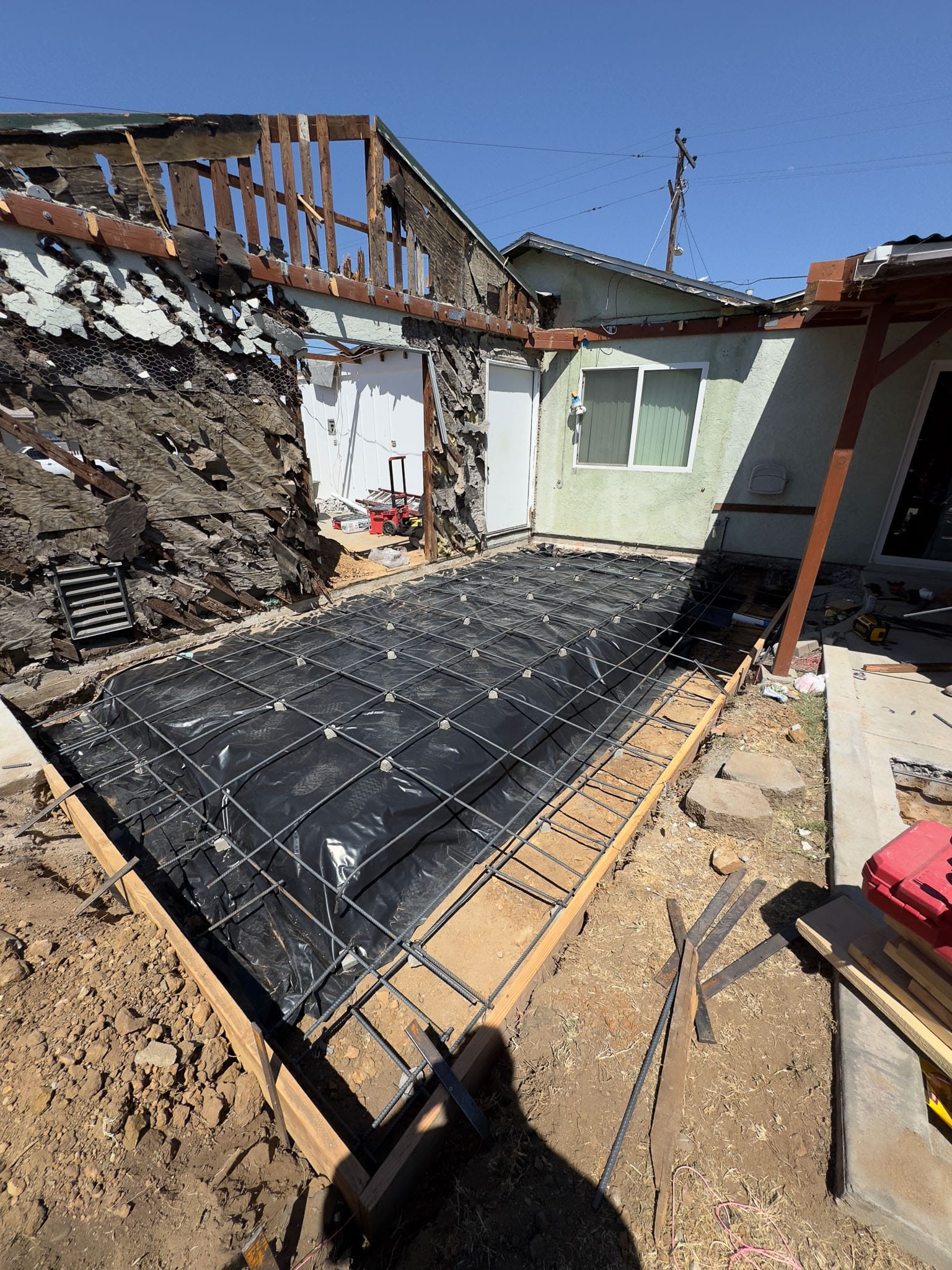 Single Story house addition foundation preparation in San Diego